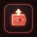 Premium 3D glossy coral leather wallet icon with glowing cream arrow and chrome gauge needle on deep wine charcoal background
